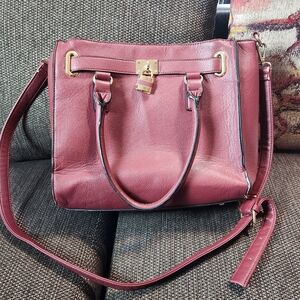 Charming Charlie Burgundy Satchel with Gold Accents